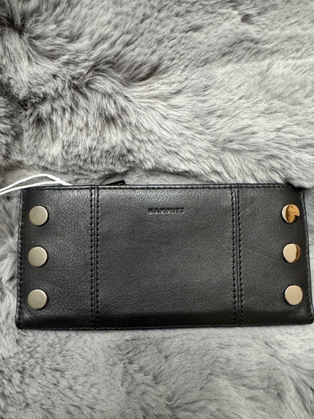 Hammitt Black Leather Zip Wallet with Gunmetal Rivet Hardware